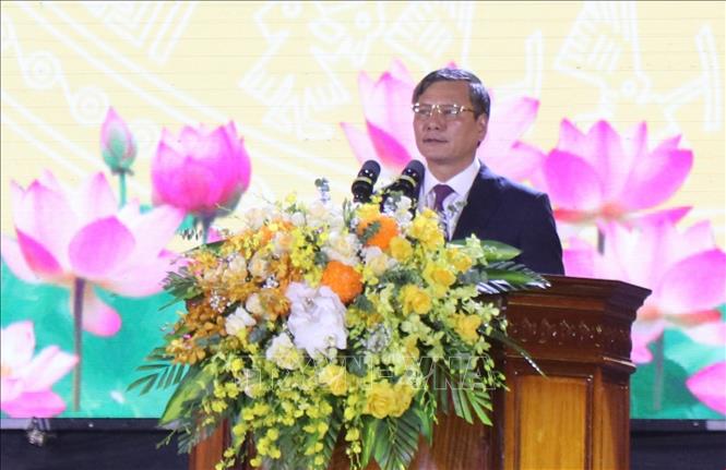 Bí thư Thành ủy Bắc Ninh Tạ Đăng Đoan phát biểu tại Lễ kỷ niệm. Ảnh: Thanh Thương- TTXVN
