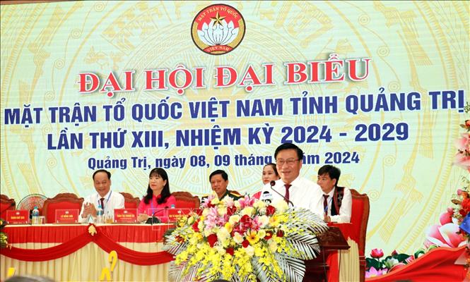 Ông Đào Mạnh Hùng, Chủ tịch Ủy ban Mặt trận Tổ quốc Việt Nam tỉnh Quảng Trị phát biểu tại Đại hội. Ảnh: Nguyên Linh-TTXVN