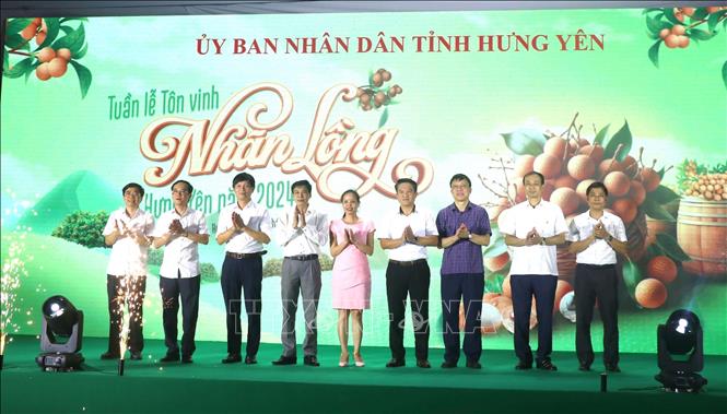 Các đại biểu khai mạc Tuần lễ tôn vinh nhãn lồng Hưng Yên năm 2024. Ảnh: Đinh Văn Nhiều-TTXVN