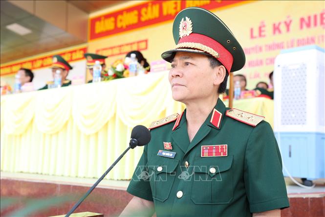 Trung tướng Phạm Trường Sơn, Phó Tổng Tham mưu trưởng Quân đội nhân dân Việt Nam phát biểu chỉ đạo tại Lễ kỷ niệm. Ảnh: Hoài Thu – TTXVN
