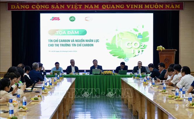 Toạ đàm Tín chỉ carbon và nguồn nhân lực cho thị trường tín chỉ carbon. Ảnh: Xuân Anh - TTXVN