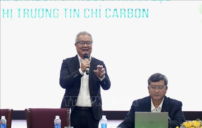 Tiến sĩ Lê Hoàng Thế, Giám đốc Hệ sinh thái VOS Holdings phát biểu tại toạ đàm. Ảnh: Xuân Anh - TTXVN