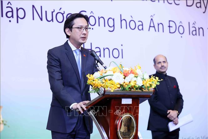Vietnamese Deputy Minister of Foreign Affairs Do Hung Viet addresses the celebration. VNA Photo: An Đăng