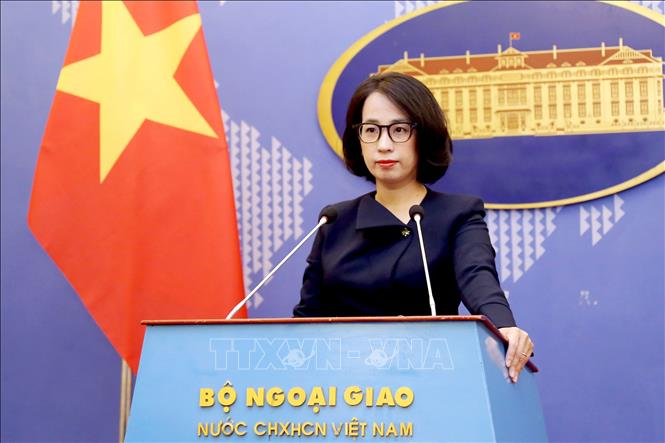 Spokeswoman of the Ministry of Foreign Affairs Pham Thu Hang at the ministry's regular press meeting. VNA Photo