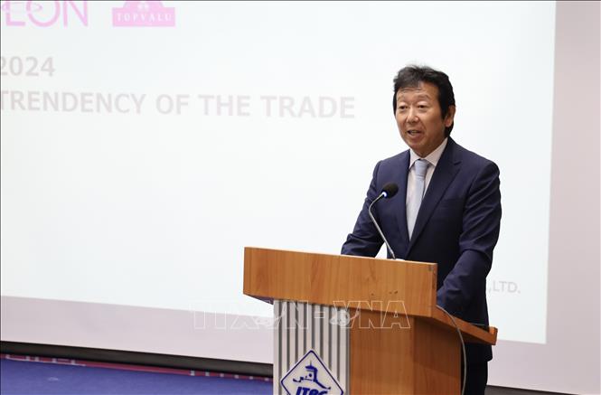 Ông Shiotani Yuichiro, Tổng giám đốc Công ty TNHH AEON TOPVALU Việt Nam phát biểu. Ảnh: Xuân Anh -TTXVN