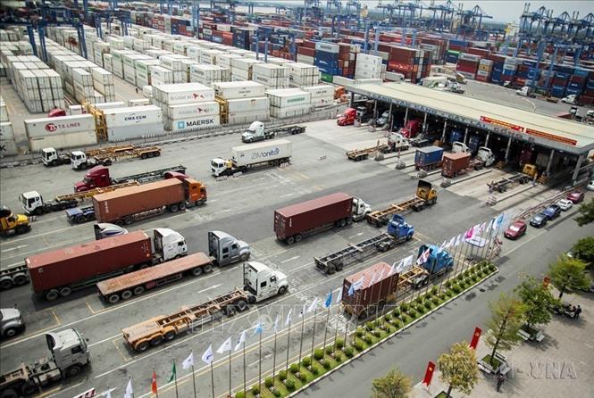 Vận chuyển hàng hóa xuất, nhập khẩu tại Tân Cảng Cát Lái (Thành phố Hồ Chí Minh). Ảnh: Hồng Đạt - TTXVN

