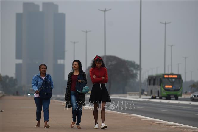 Khói mù bao trùm đường phố thủ đô Brasilia, Brazil ngày 26/8/2024. Ảnh: THX/TTXVN