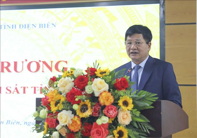 Chủ tịch UBND tỉnh Điện Biên Lê Thành Đô phát biểu. Ảnh: Xuân Tư – TTXVN