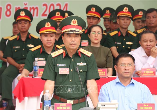 Trung tướng Nguyễn Doãn Anh, Phó Tổng Tham mưu trưởng Quân đội Nhân dân Việt Nam, phát biểu tại buổi diễn tập. Ảnh: Tuấn Anh – TTXVN