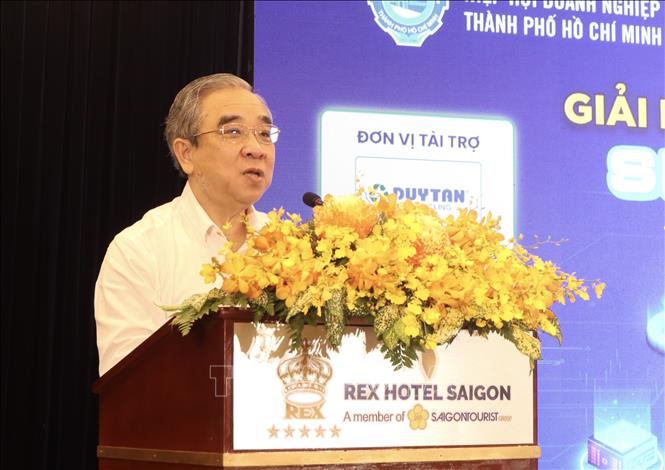 Ông Nguyễn Ngọc Hoà, Chủ tịch HUBA phát biểu tại hội thảo. Ảnh: Xuân Anh - TTXVN