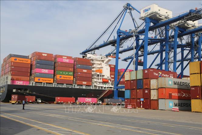 Cảng nước sâu có khả năng tiếp nhận tàu container sức chở 12.000 đến 14.000 teus. Ảnh: Minh Thu - TTXVN