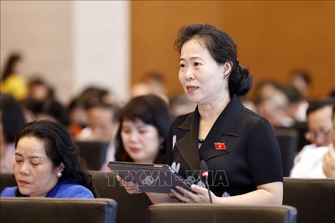 Đại biểu Quốc hội tỉnh Sóc Trăng Tô Ái Vang phát biểu. Ảnh: Doãn Tấn - TTXVN