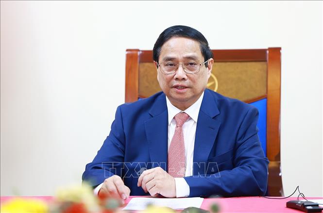 Thủ tướng Phạm Minh Chính điện đàm với Thủ tướng Thái Lan Paetongtarn Shinawatra. Ảnh: Dương Giang-TTXVN
