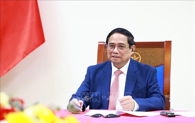 Thủ tướng Phạm Minh Chính điện đàm với Thủ tướng Thái Lan Paetongtarn Shinawatra. Ảnh: Dương Giang-TTXVN
