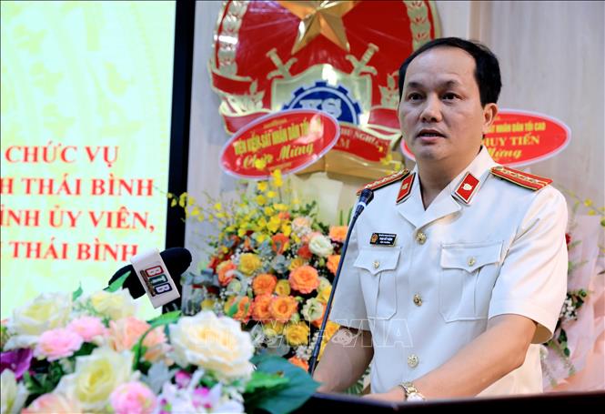 Viện trưởng Viện kiểm sát nhân dân tỉnh Thái Bình Phạm Viết Vượng phát biểu. Ảnh: Thế Duyệt – TTXVN