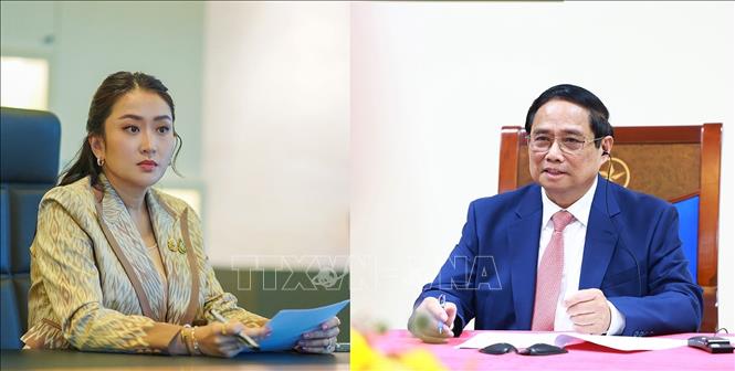 Thủ tướng Phạm Minh Chính điện đàm với Thủ tướng Thái Lan Paetongtarn Shinawatra. Ảnh: Dương Giang-TTXVN