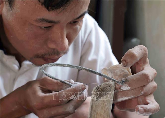 Cưa tạo hình từ trai, ốc. Ảnh: Trần Việt - TTXVN
