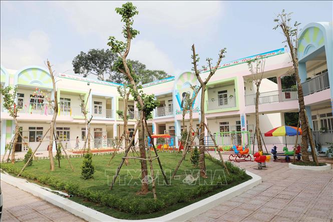 Trường Mầm non xã Thanh Định mới được đầu tư xây dựng mới, chính thức đưa vào hoạt động từ năm học 2024 - 2025. Ảnh: Hoàng Nguyên - TTXVN 