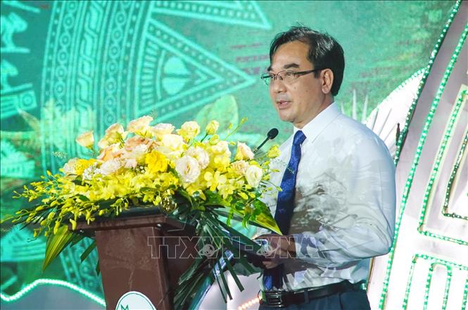 Bí thư Huyện ủy Thanh Thủy Trịnh Hùng Sơn phát biểu khai mạc.  Ảnh: Tạ Toàn – TTXVN