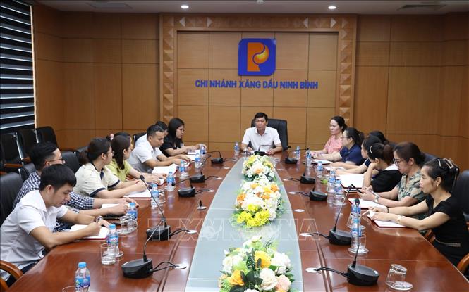 Một buổi sinh hoạt chi bộ tại Đảng bộ Chi nhánh xăng dầu Ninh Bình. Ảnh: Đức Phương - TTXVN