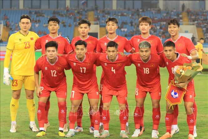 Đội hình xuất phát của Đội tuyển Việt Nam. Ảnh: Tuấn Anh-TTXVN 
