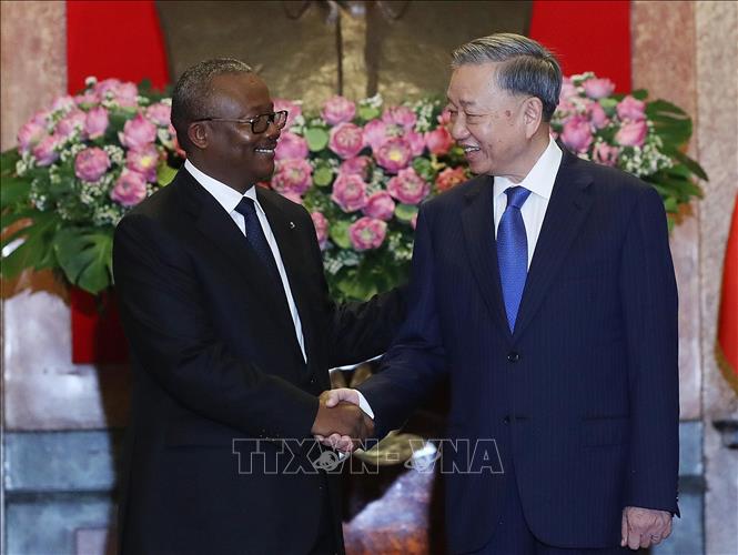 Party General Secretary, State President To Lam welcomes President of Guinea-Bissau Umaro Sissoco Embalo. VNA Photo: Minh Đức