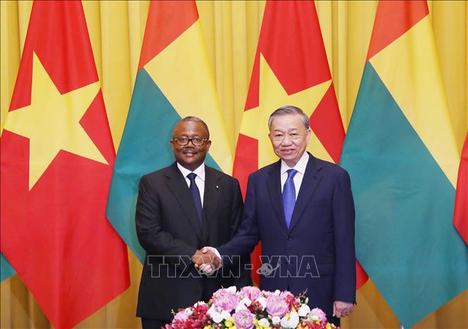 Party General Secretary, State President To Lam and President of Guinea-Bissau Umaro Sissoco Embalo before their talks. VNA Photo: Minh Đức