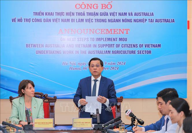 Thứ trưởng Bộ Lao động - Thương binh và Xã hội Nguyễn Bá Hoan phát biểu. Ảnh: Hoàng Hiếu - TTXVN
