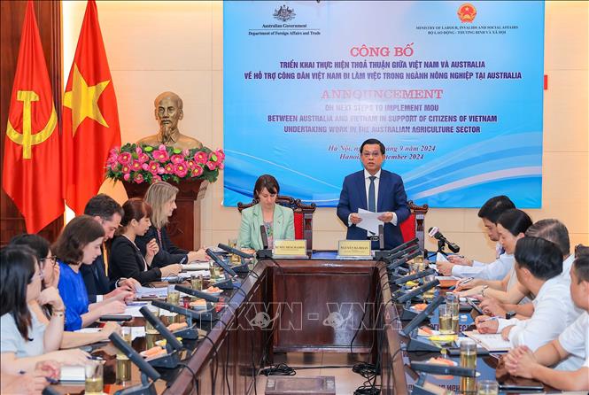 Thứ trưởng Bộ Lao động - Thương binh và Xã hội Nguyễn Bá Hoan phát biểu. Ảnh: Hoàng Hiếu - TTXVN