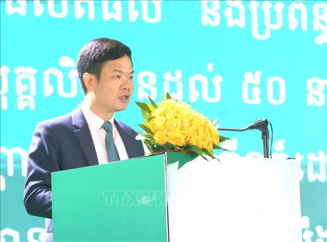 Ông Lâm Văn Hải, Tổng Giám đốc BIDC phát biểu tại buổi lễ. Ảnh: Hoàng Minh - PV TTXVN tại Campuchia 