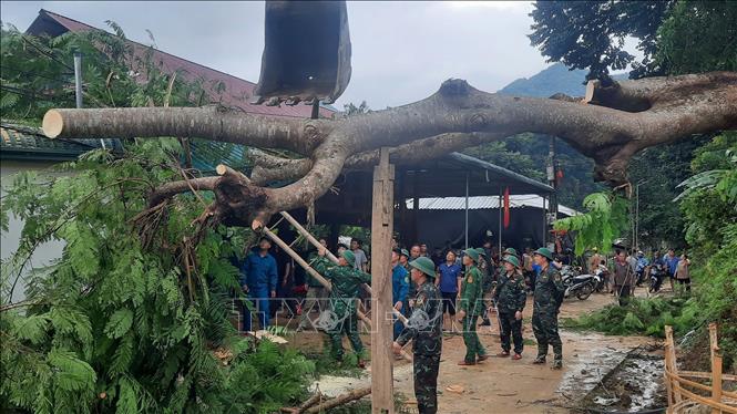 Local forces assist people to overcome aftermaths caused by Typhoon Yagi in Muong Lat district, the northcentral province of Thanh Hoa. VNA Photo