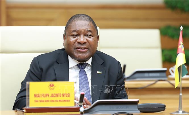Tổng thống Mozambique Filipe Jacinto Nyusi phát biểu. Ảnh: Dương Giang-TTXVN
