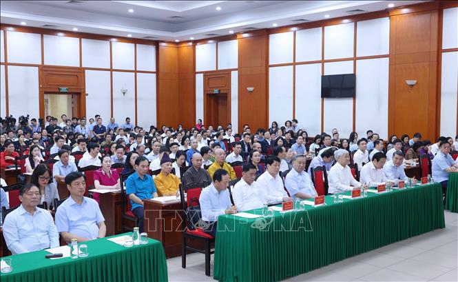 Tổng Bí thư, Chủ tịch nước Tô Lâm cùng các đồng chí lãnh đạo Đảng, Nhà nước, MTTQ dự Lễ phát động. Ảnh: Phương Hoa - TTXVN