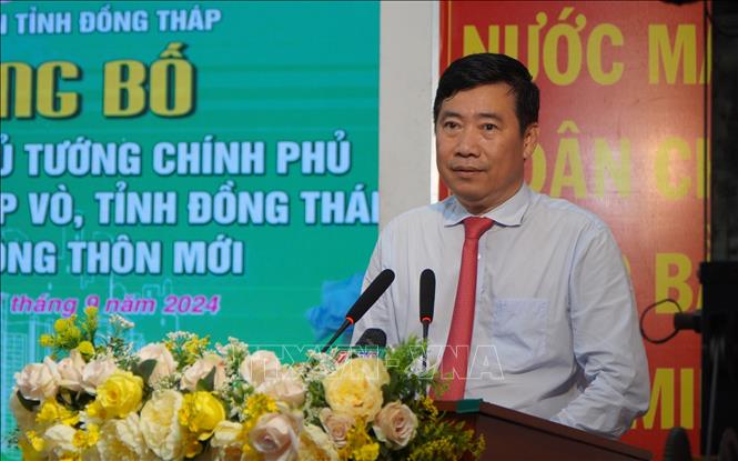 Chủ tịch UBND tỉnh Đồng Tháp Phạm Thiện Nghĩa phát biểu tại lễ công bố. Ảnh: Nhựt An - TTXVN