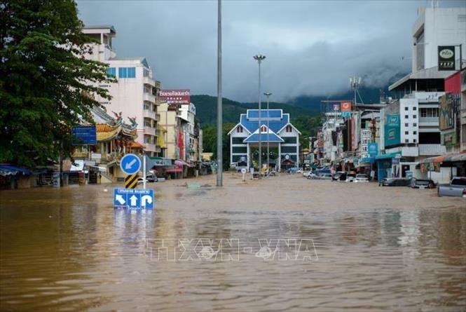 Ngập lụt do ảnh hưởng của bão Yagi ở thị trấn Mae Sai, tỉnh Chiang Rai, Thái Lan ngày 11/9/2024. Ảnh: REUTERS/TTXVN