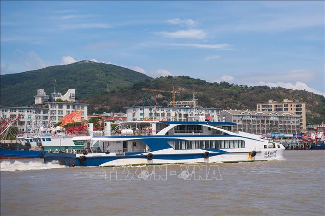 Tàu thuyền neo đậu tránh bão Bebinca tại cảng ở Chiết Giang, Trung Quốc, ngày 15/9/2024. Ảnh: THX/TTXVN