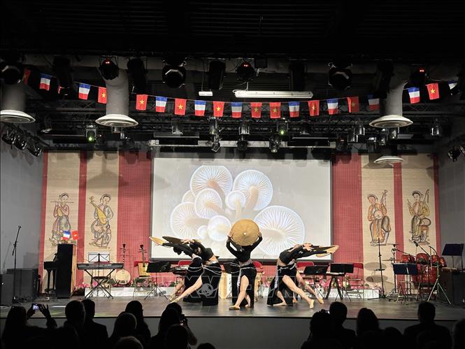 An art performance at the exhibition's opening ceremony. VNA Photo: Ngọc Hiệp