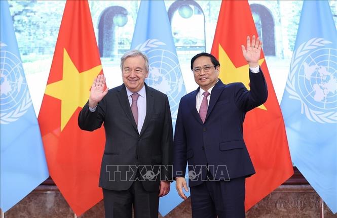  Thủ tướng Phạm Minh Chính tiếp Tổng Thư ký Liên hợp quốc António Guterres thăm chính thức Việt Nam (2022). Ảnh: Dương Giang –TTXVN