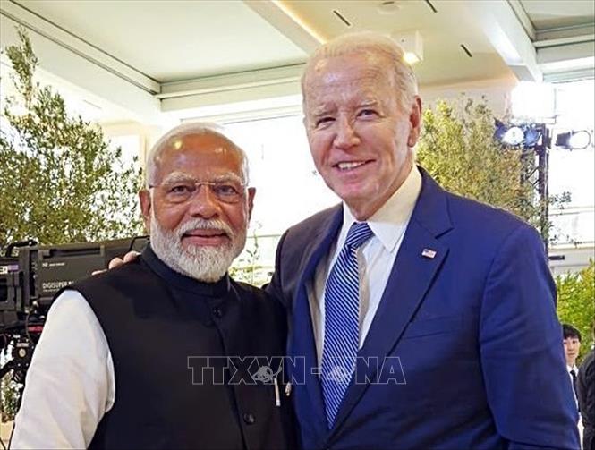 (Tư liệu) Thủ tướng Ấn Độ Narendra Modi (trái) và Tổng thống Mỹ Joe Biden tại cuộc gặp bên lề Hội nghị thượng đỉnh G7 ở Apulia, Italy ngày 15/6/2024. Ảnh: ANI/TTXVN