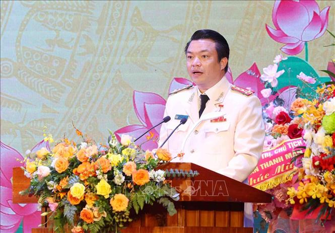 Đại tá Phạm Hồng Sơn, Trung đoàn trưởng Trung đoàn 600 (Bộ Tư lệnh Cảnh vệ, Bộ Công an) phát biểu. Ảnh: Phạm Kiên - TTXVN