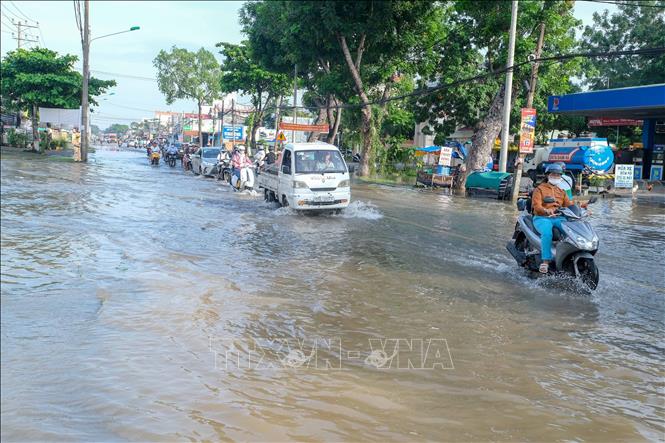 Đường Cách Mạng Tháng Tám, quận Bình Thủy là một trong những tuyến đường ở Cần Thơ bị ngập sâu mỗi khi triều cường, năm nay nhờ có âu thuyền Cái Khế, đoạn thuộc quận Ninh Kiều đã giảm ngập. Ảnh: Thanh Liêm - TTXVN