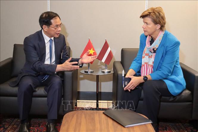 Deputy PM, FM Bui Thanh Son meets with Latvian FM Baiba Braze. VNA Photo: Thanh Tuấn 
