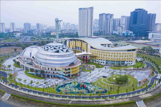 Toàn cảnh Cung Thiếu nhi Hà Nội được xây dựng tại khu Công viên hồ điều hòa CV1. Ảnh: Minh Đức – TTXVN