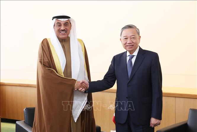 Party General Secretary and State President To Lam meets Crown Prince of Kuwait Sabah Al-Khalid Al-Sabah. VNA Photo: Lâm Khánh