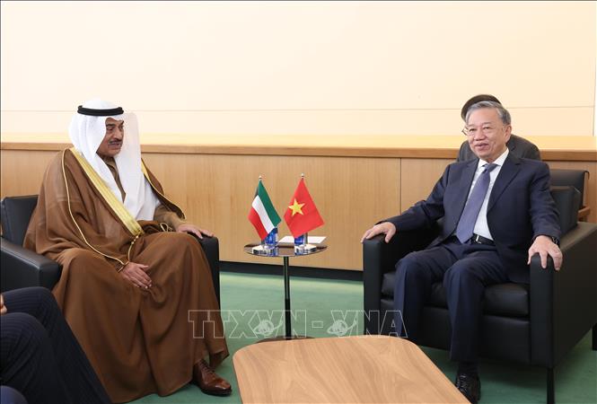 Party General Secretary and State President To Lam at a meeting with Crown Prince of Kuwait Sabah Al-Khalid Al-Sabah. VNA Photo: Lâm Khánh