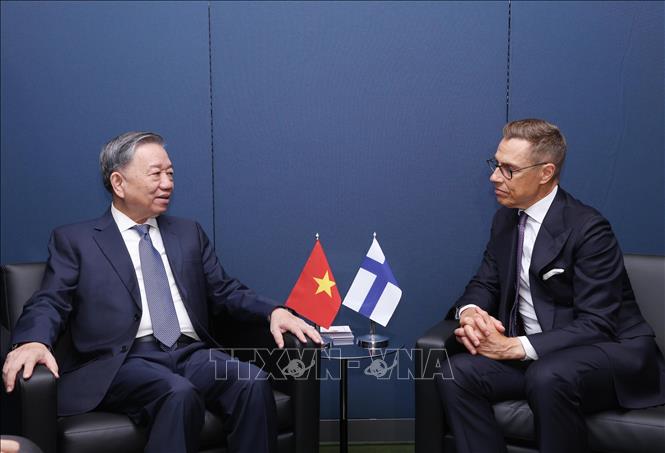 Party General Secretary and State President To Lam talks to President of Finland Alexander Stubb. VNA Photo: Lâm Khánh