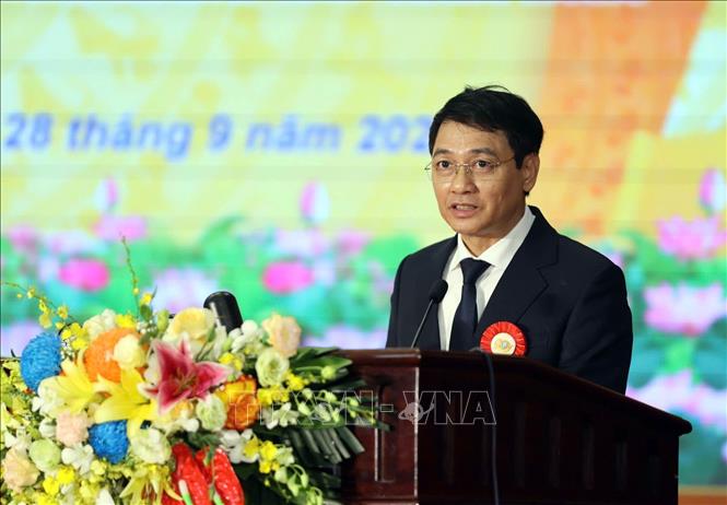 Bí thư Huyện ủy Giao Thủy Phạm Quang Ái phát biểu tại buổi lễ. Ảnh: Thái Thuần – TTXVN