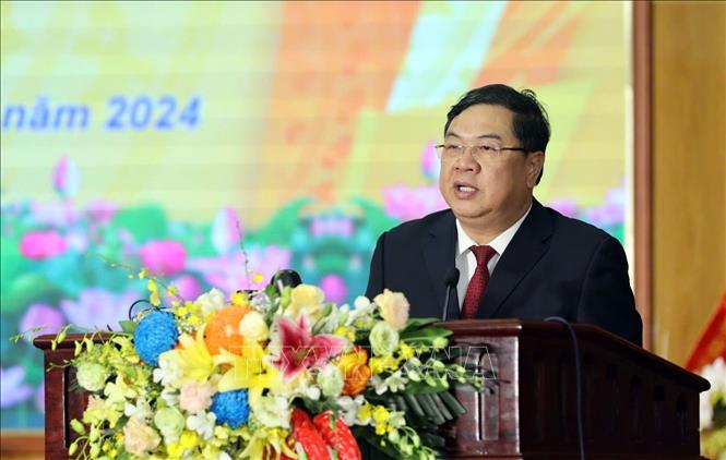 Bí thư Tỉnh uỷ Nam Định Phạm Gia Túc phát biểu tại buổi lễ. Ảnh: Thái Thuần – TTXVN