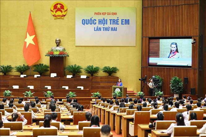 Bí thư Trung ương Đoàn, Chủ tịch Hội đồng Đội Trung ương - Trưởng Ban Tổ chức phiên họp Nguyễn Phạm Duy Trang phát biểu. Ảnh: Minh Đức - TTXVN