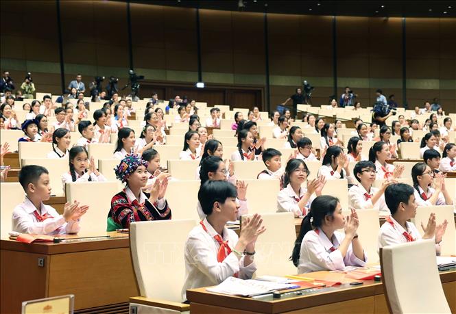 Các đại biểu “Quốc hội trẻ em” tại phiên họp. Ảnh: Thống Nhất-TTXVN